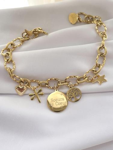 Bracelet Acier Doré Médaille gravée Personnalisable