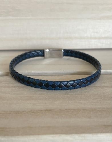 Bracelet Cuir tressé Bleu Noir